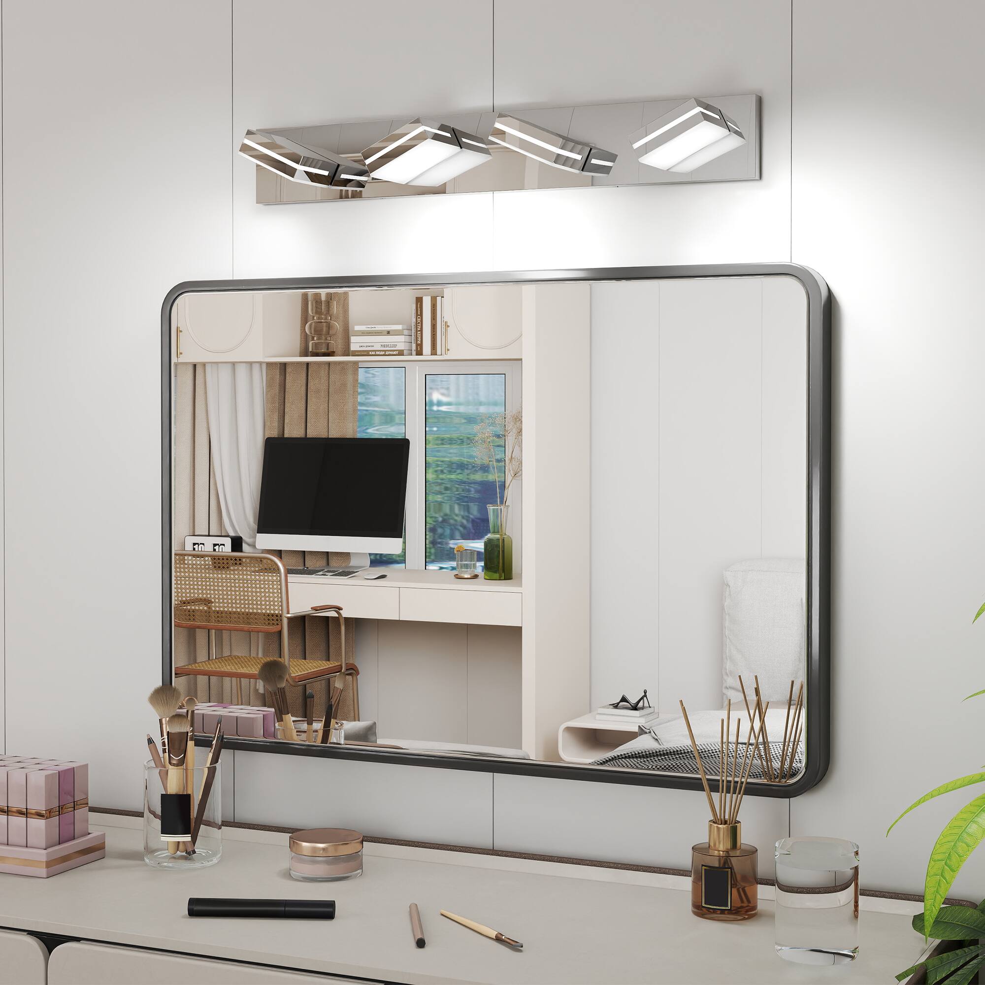 Alt View 1. HOMLUX - 29.92 in. 4 Lights Chrome LED Vanity Light Bar with Acrylic Shade.