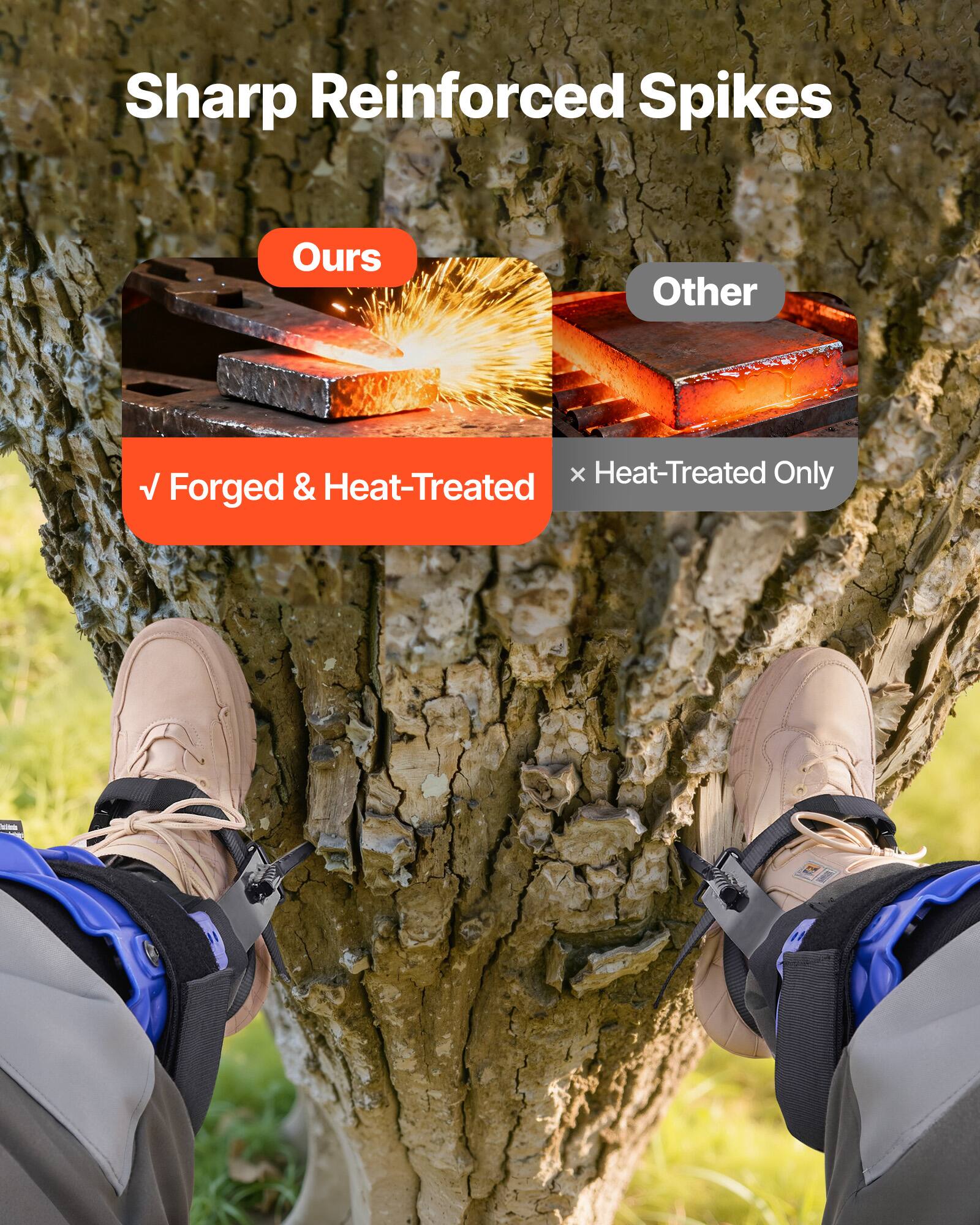 Sharp Reinforced Spikes

Ours
- Forged & Heat-Treated

Other
- Heat-Treated Only
