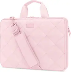 Front. mosiso - 360 Protective Laptop Shoulder Bag 15-16 inch, Double Layer Fluffy Padded Laptop Bag with Anti-theft Zipper - Pink.