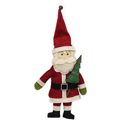 Front. BreeBe - Stuffed Felt Santa with Christmas Tree Ornament - Red.
