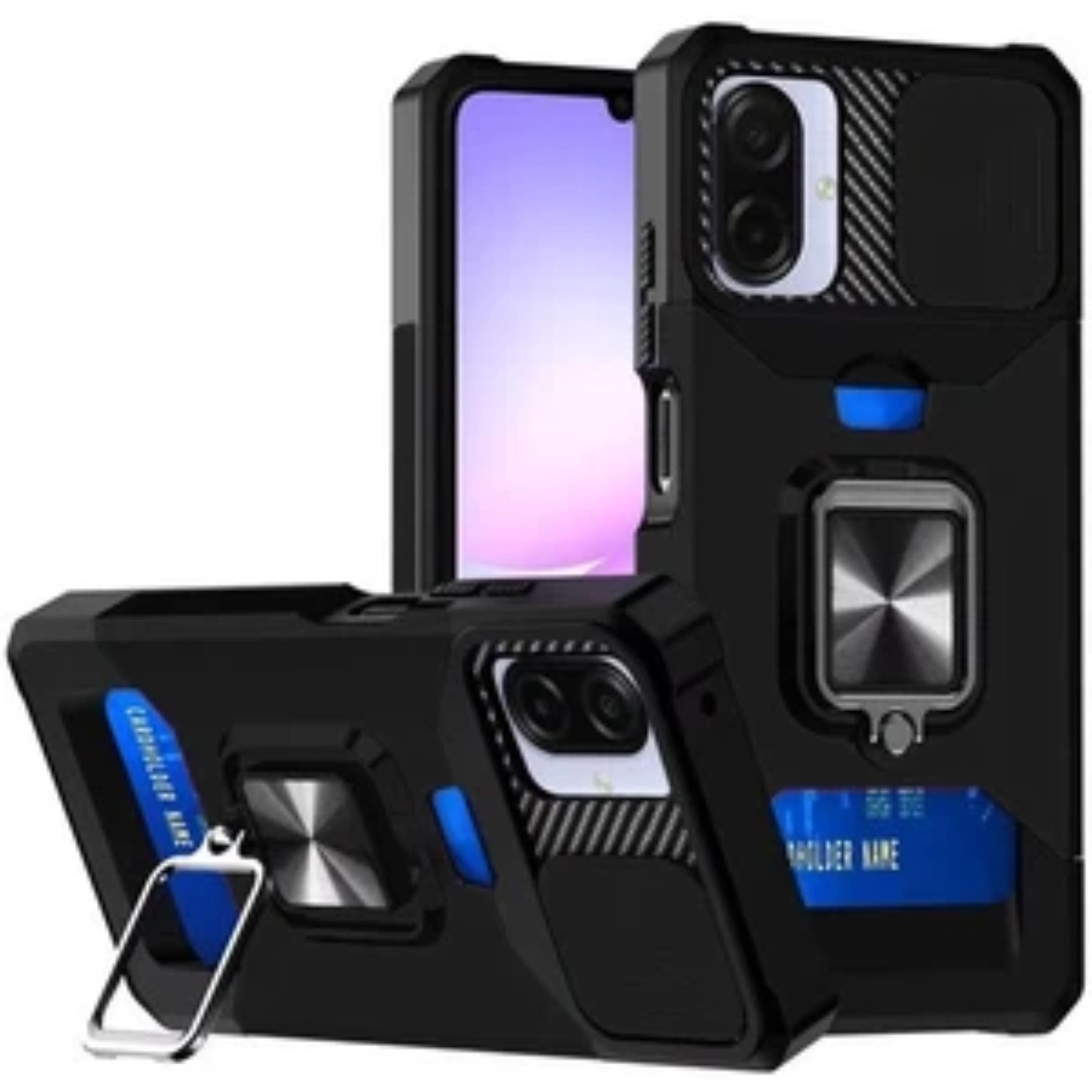 Kitcheniva - Multi-Use Card Holder Camera Lens Cover Phone Case With Tempered Glass For Samsung Galaxy A07 - Black