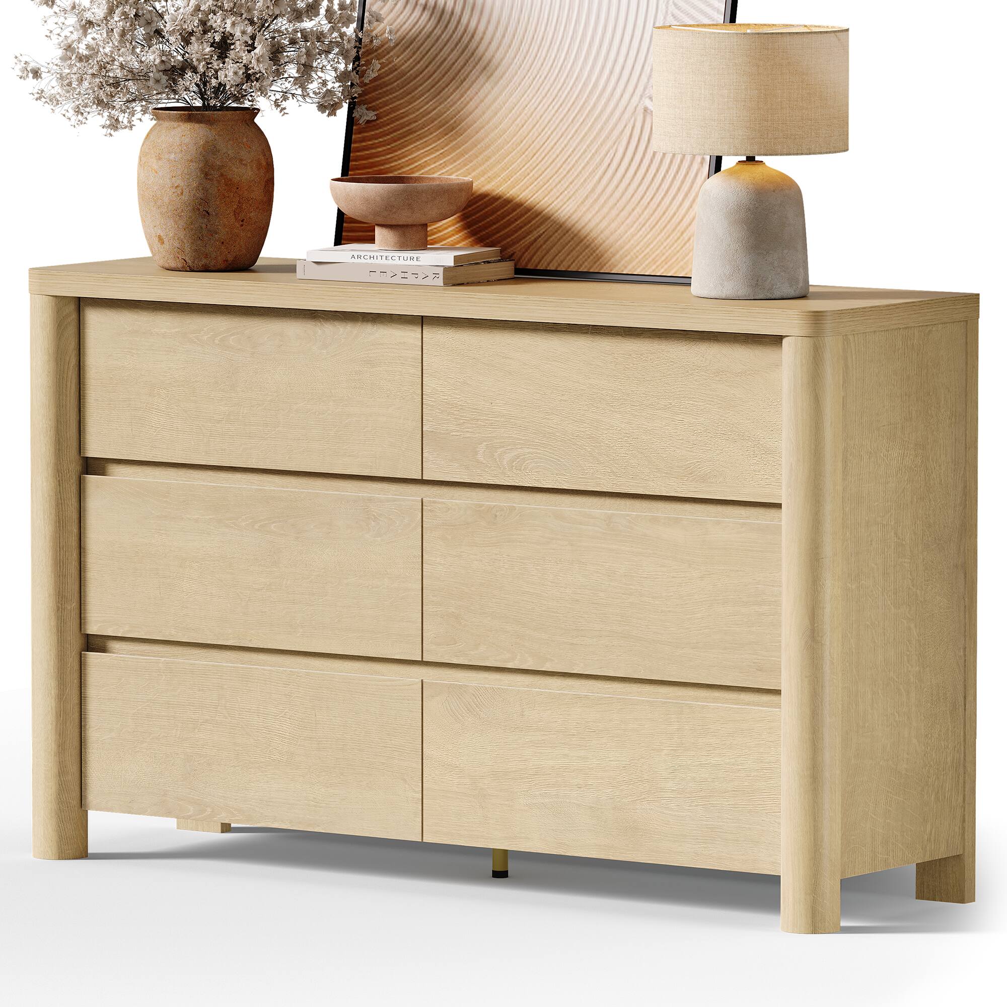 Alt View 4. ModernMate - 6 Drawers Dresser Modern Natural Wood 52.75" W Dresser Chest for Bedroom Living Room - Natural Oak.