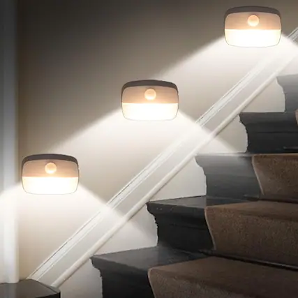 Front. ACJPR - 3 Pack Motion Sensor Stair Lights, Wireless LED Indoor Lighting for Closets, Cabinets, Hallways, and Bathrooms.