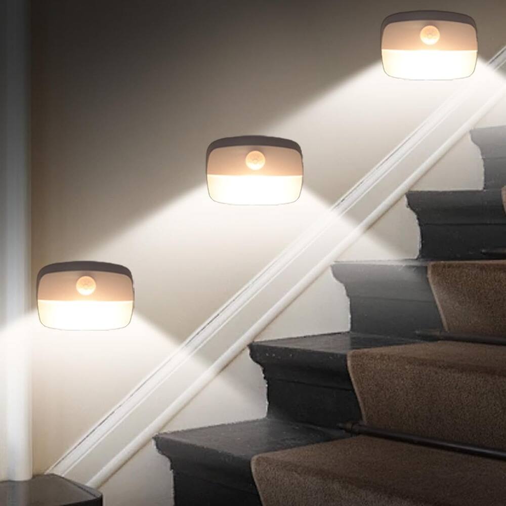 Front. ACJPR - 3 Pack Motion Sensor Stair Lights, Wireless LED Indoor Lighting for Closets, Cabinets, Hallways, and Bathrooms.