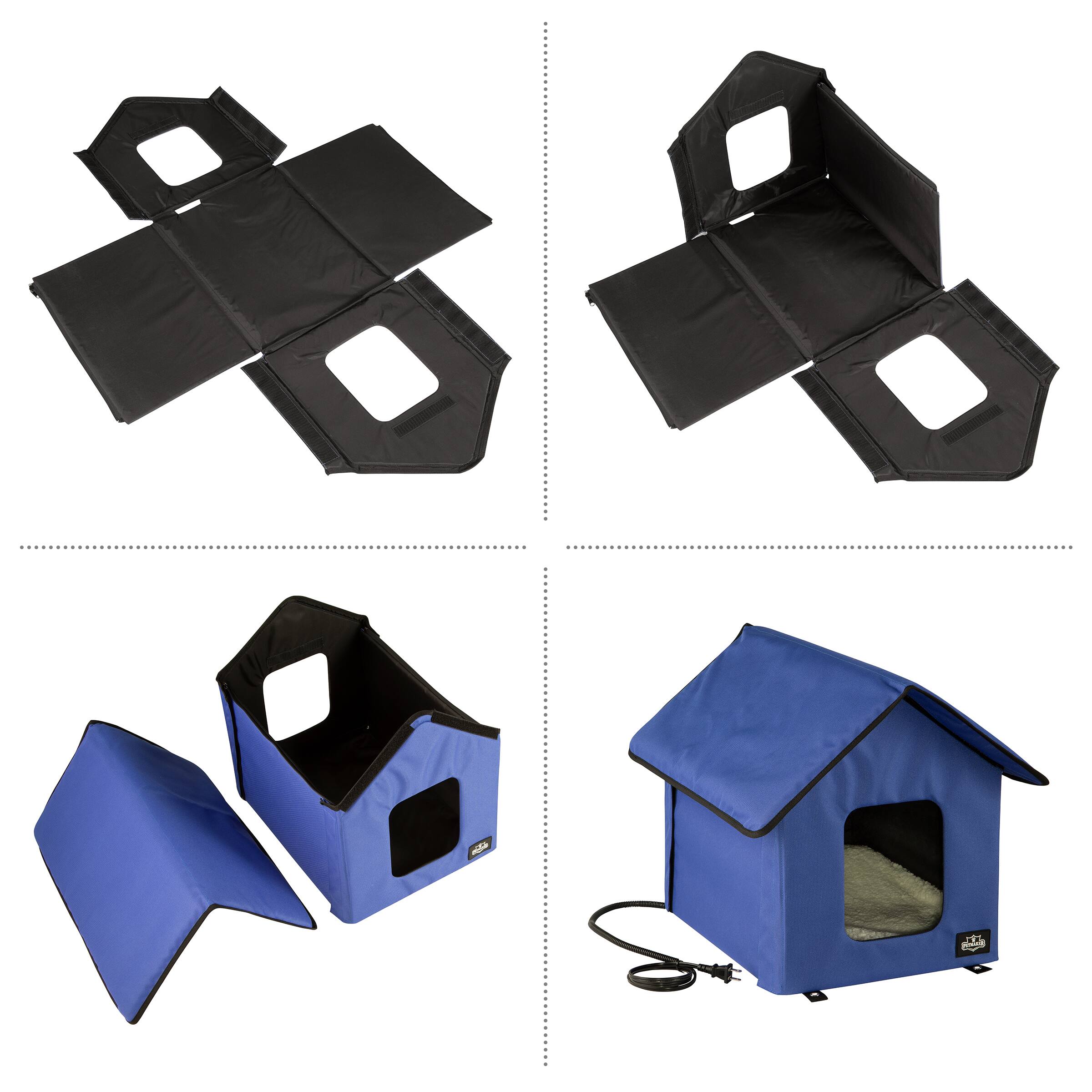 Alt View 3. PetMaker - Heated Cat House Double-Door Cat Bed with Zippered Roof, Pet Heating Pad, and Sherpa Cover for Garage or Porch.