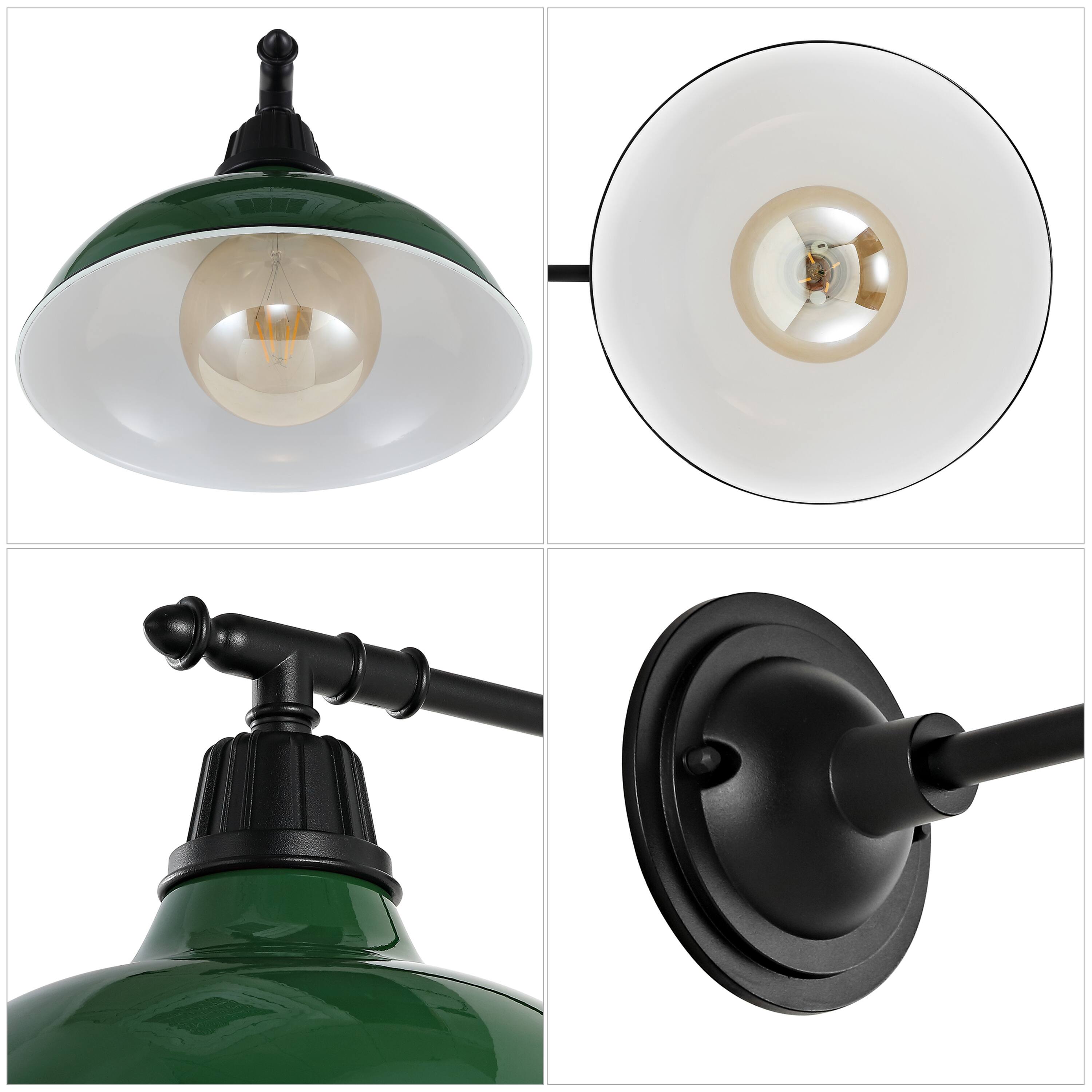 Alt View 4. Jonathan Y - Wallace 12.25" 1-Light Farmhouse Industrial Indoor/Outdoor Iron LED Victorian Arm Outdoor Sconce, Green - Green/Black.