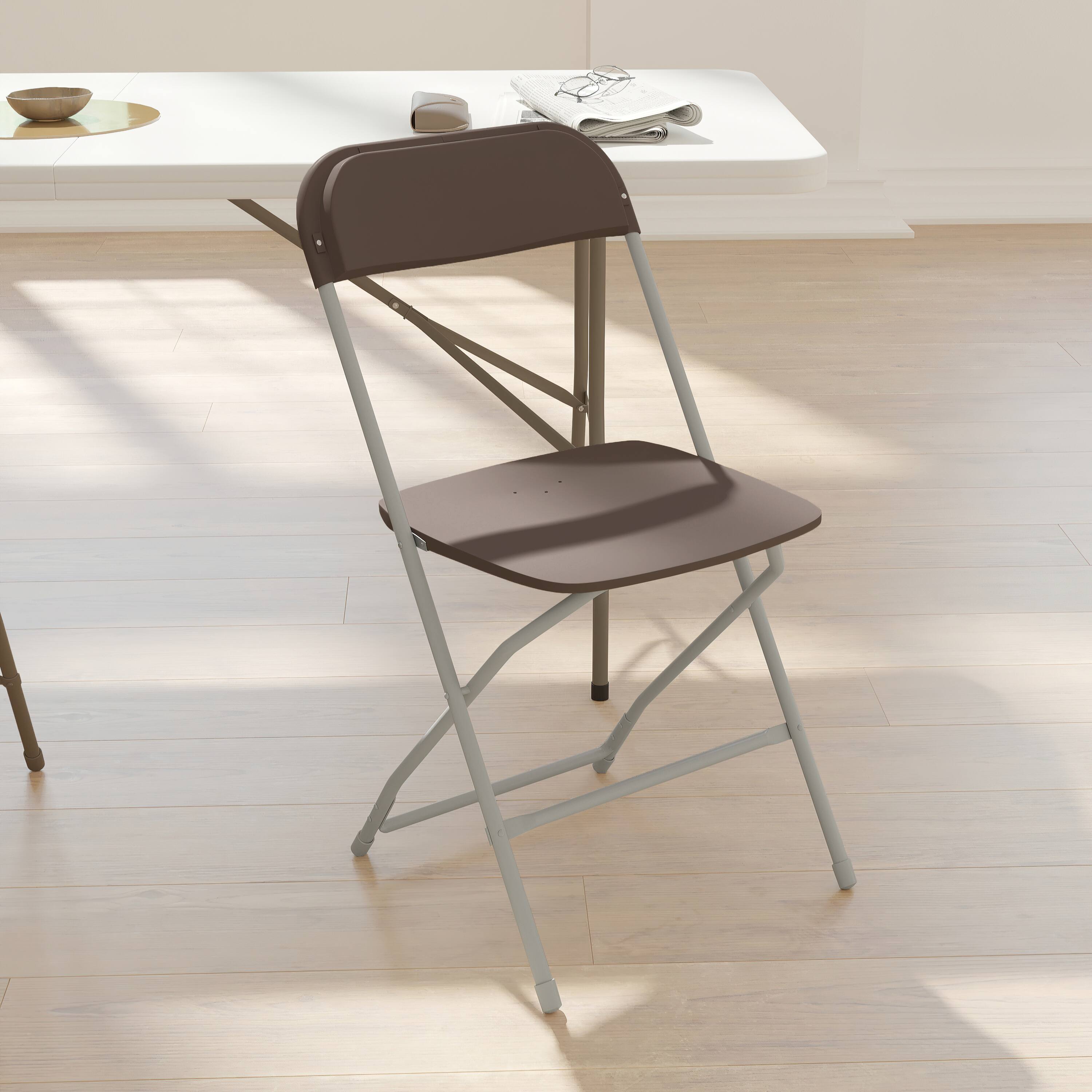 Alt View 4. Emma + Oliver - Plastic Folding Chair - 4 Pack 650LB Weight Capacity - Brown.