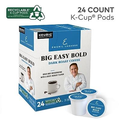 RECYCLABLE K-CUP PODS  
24 COUNT  
KEURIG GENLINE  
EMERIL LAGASSE  
BIG EASY BOLD  
DARK ROAST COFFEE  
BOLD AND INVIGORATING  
WITH A DEEP, ROBUST FLAVOR