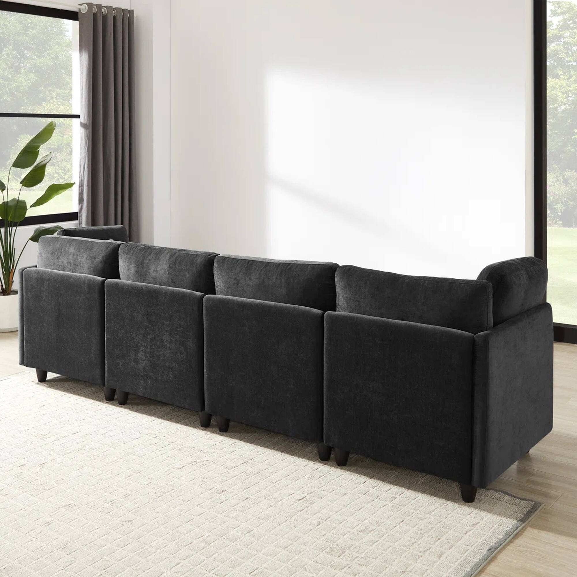 Back. Yardgrace - Modular Sectional Sofa, Convertible Sofa Couch Modular Sofa With Ottoman - Black.