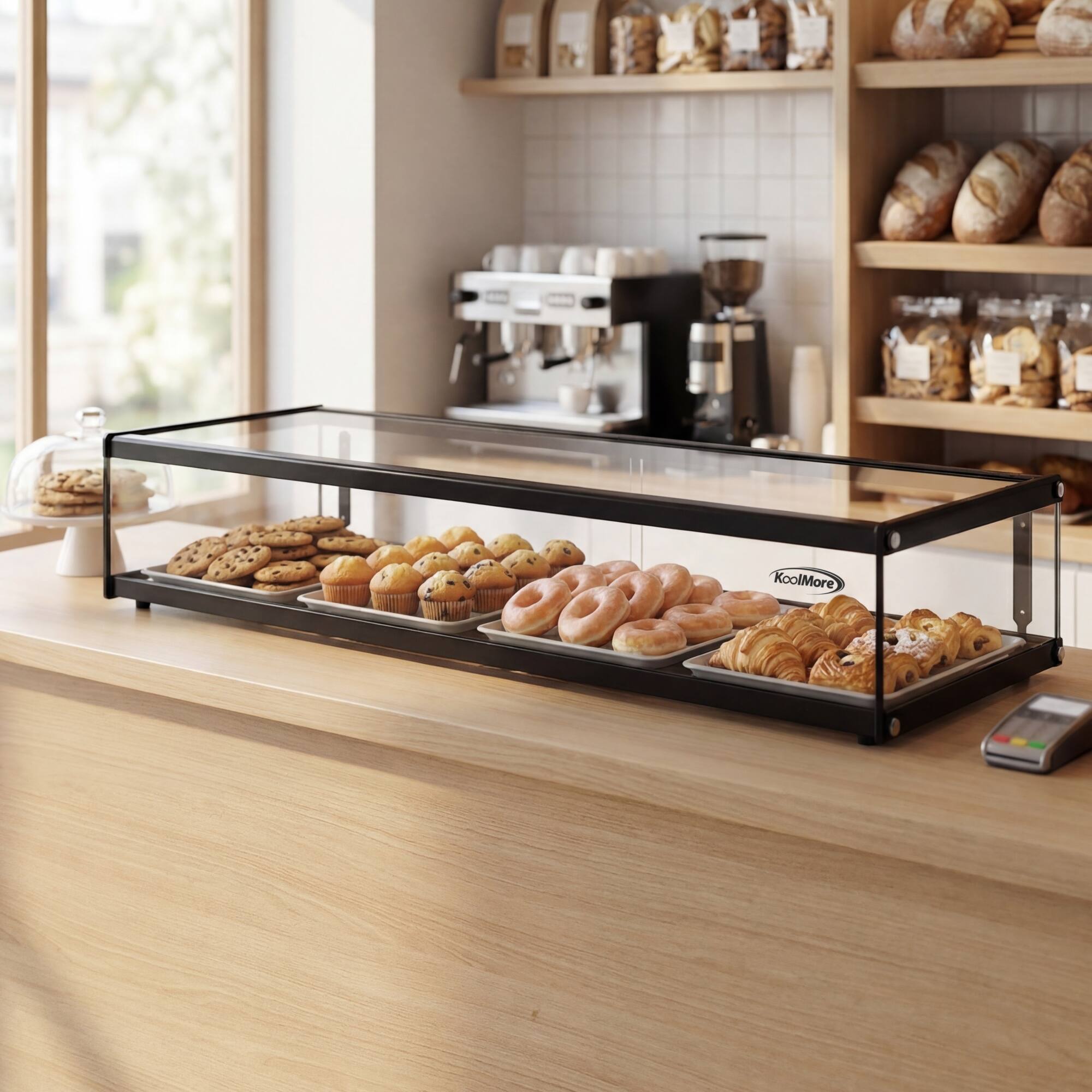 Back. Koolmore - 2.3 Cu Ft Slim  Flat Dry  Bakery Display Case with  Black Aluminum Accents  KM-DC-24SBK - Black.