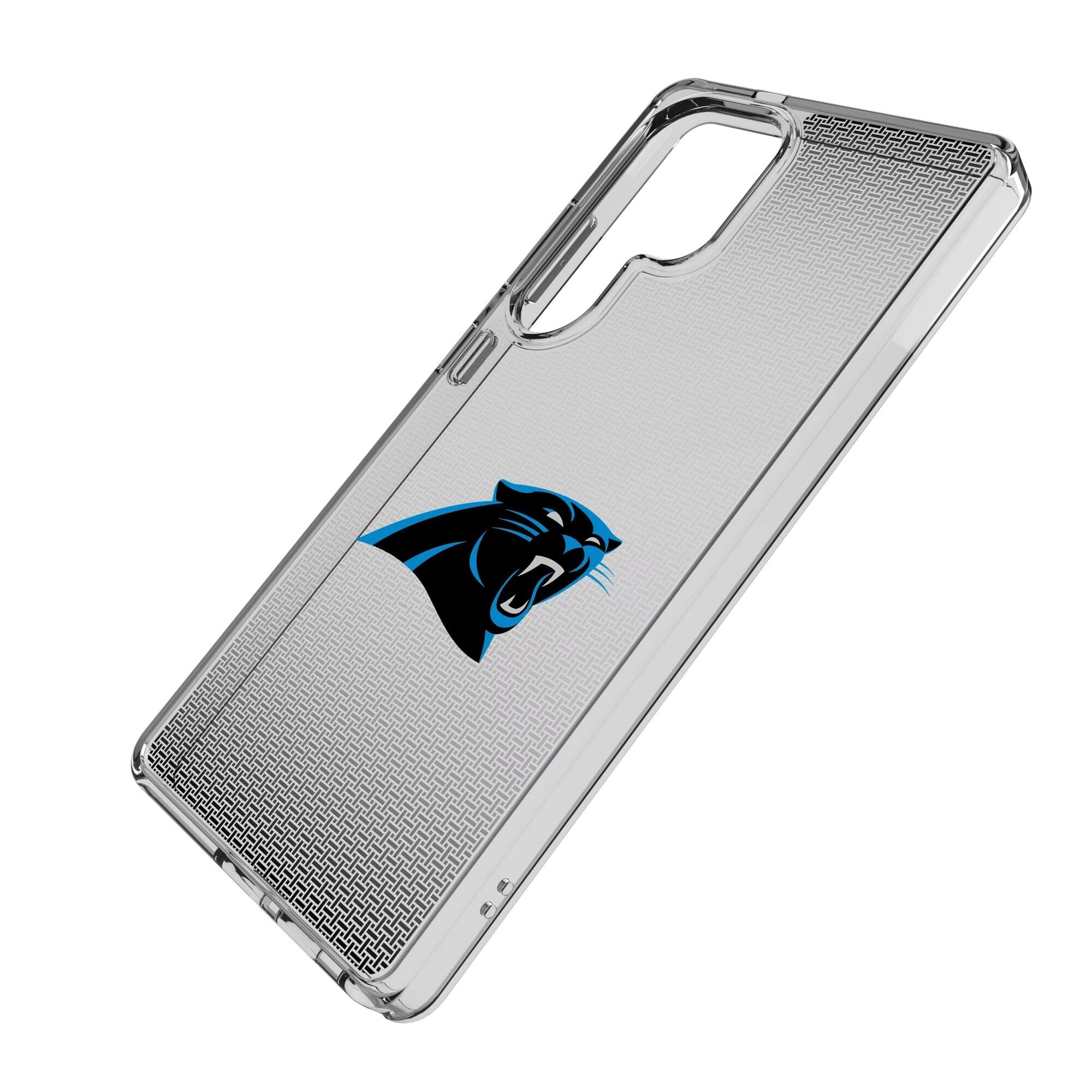 Alt View 1. Keyscaper - Carolina Panthers Linen Logo Galaxy Clear Case - S24 - Multicolor.