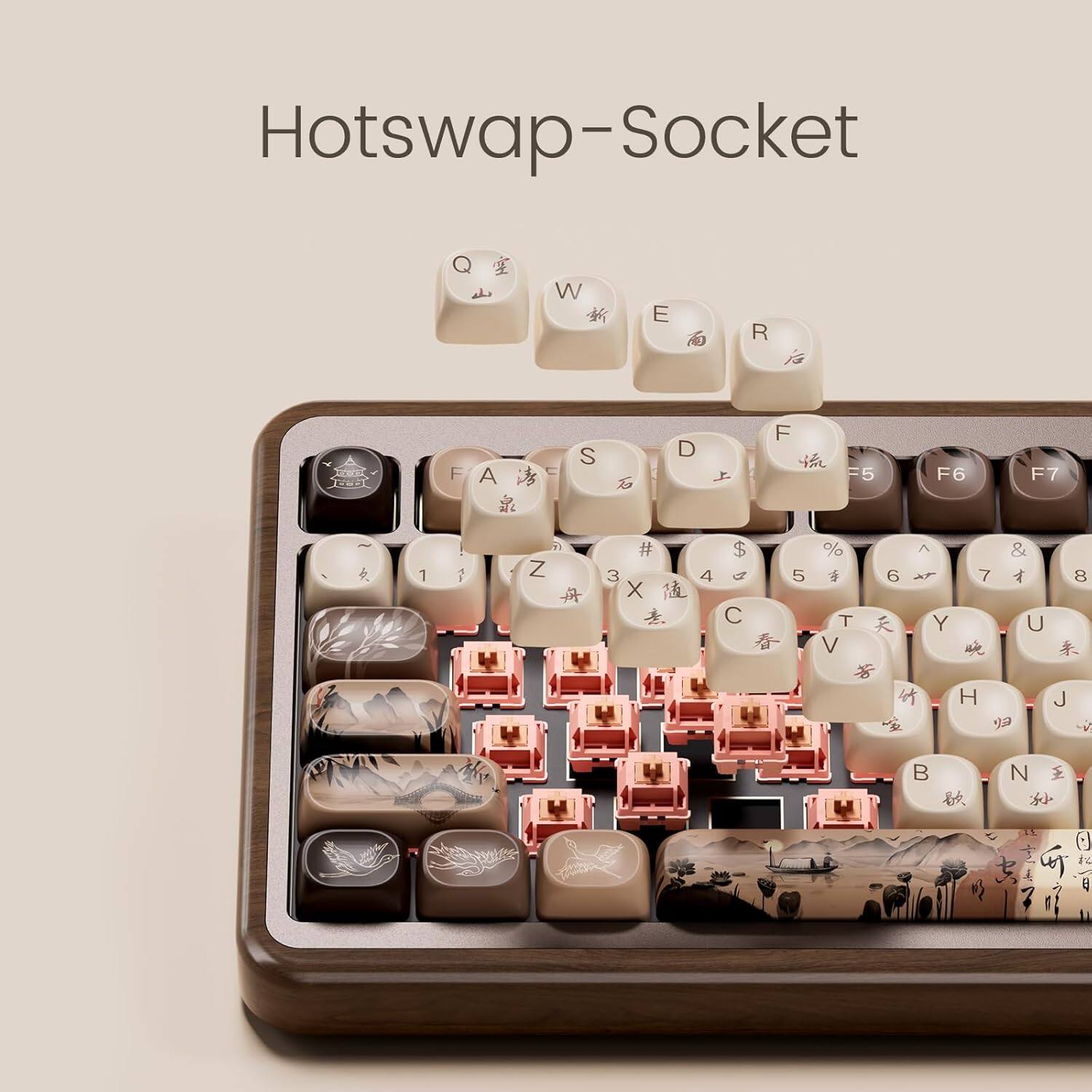 Angle. Akko - Akko MU02 Mechanical Keyboard with Walnut Wooden Case 75% RGB 2.4G Multi-modes Hot-Swappable Gaming Keyboard - Mountain Seclusion.