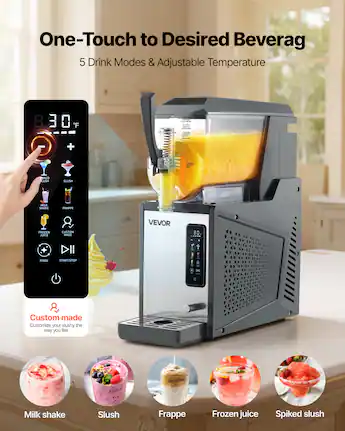 VEVOR Slushie Machine, 4L/135oz No Ice Needed Slushy Machine for Home, Frozen Drink Maker with Single Tank, Margarita Machine Black