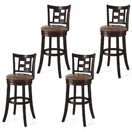 Costway - Set of 4 Bar Stools 30" Swivel Bar Chairs with Footrest, Lattice Backrest - Coffee,Brown
