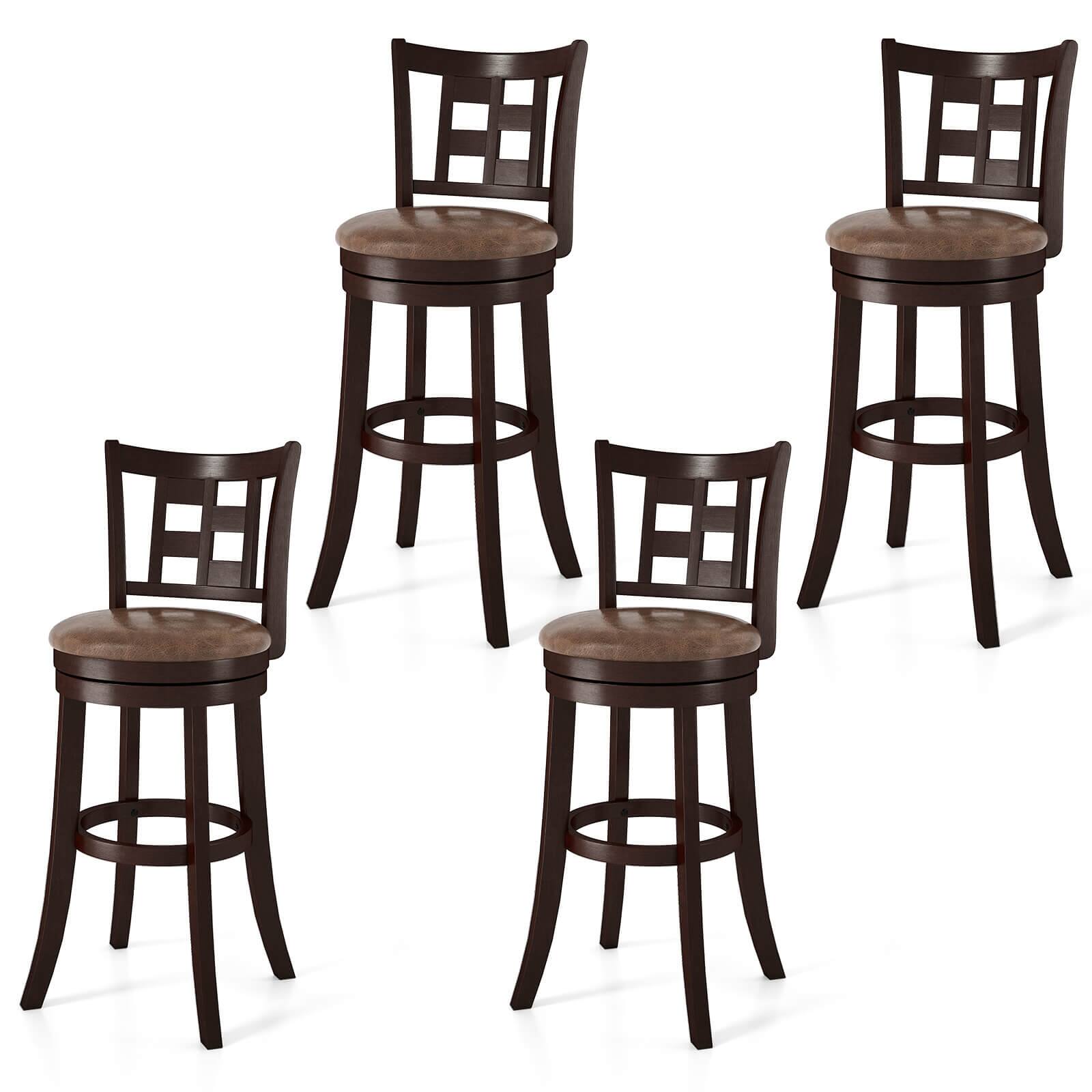 Front. Costway - Costway Set of 4 Bar Stools 30" Swivel Bar Chairs with Footrest, Lattice Backrest - Coffee,Brown.