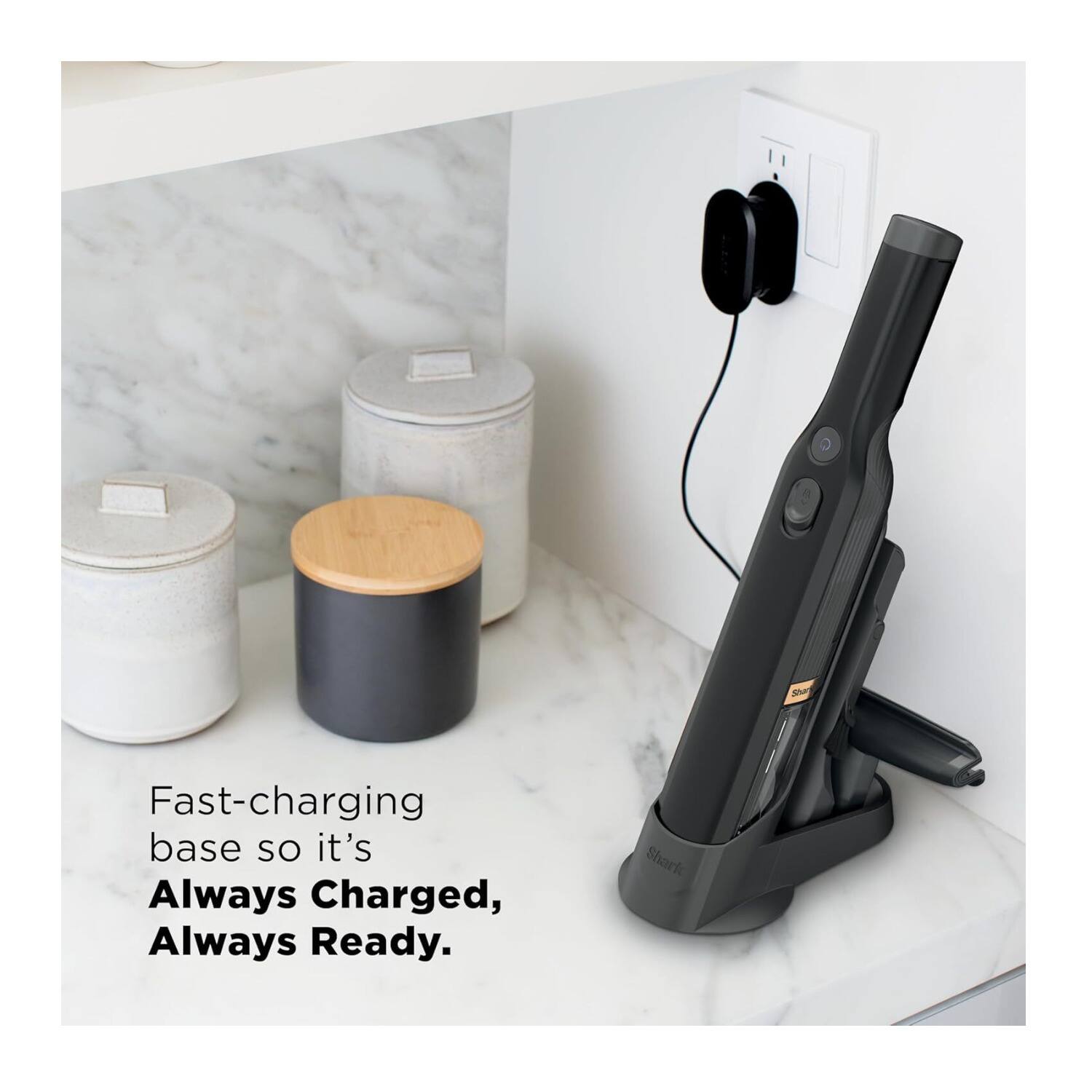 Fast-charging base so it's Always Charged, Always Ready.