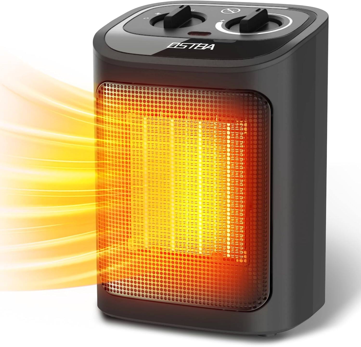 Alt View 8. OSTBA - 1500W Ceramic Heater, Adjustable Thermostat, 3 Modes with Tip-Over & Overheat Protection for Office & Bedroom - Black.