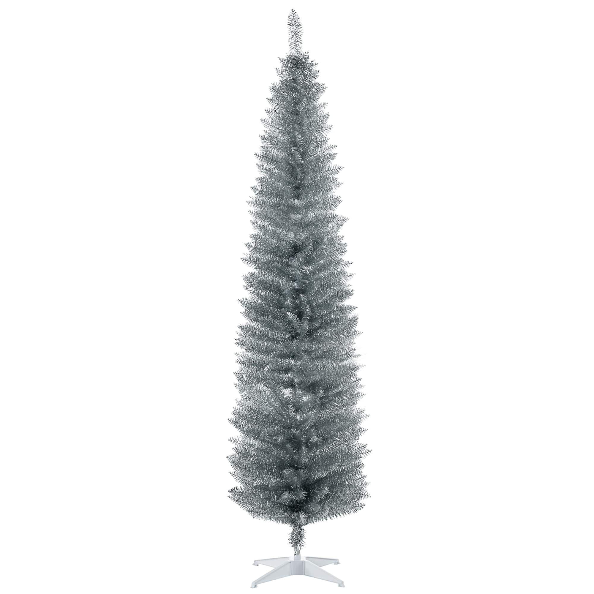Front. Homcom - Artificial Pencil Christmas Tree, Slim Xmas Tree with 499 Realistic Branch Tips and Plastic Stand - silver.