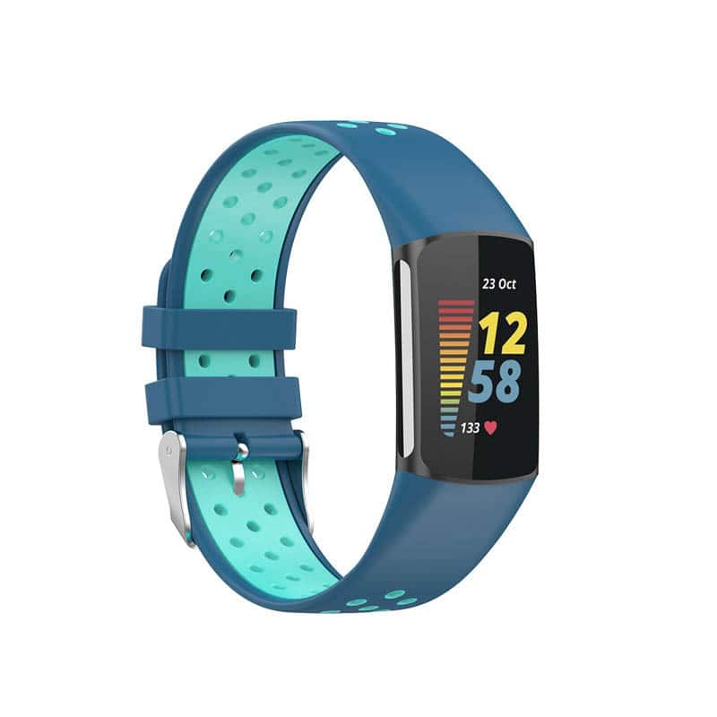 StrapsCo - Sports Band Silicone Rubber Watch Strap For Fitbit Charge 6 - Blue & Aqua