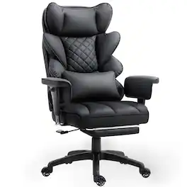 Dowinx - Wide Back Executive Office Chair with Padded Pocket Spring Cushion, Swivel Game Chair with Footrest and Rocking Function - Black PU Leather