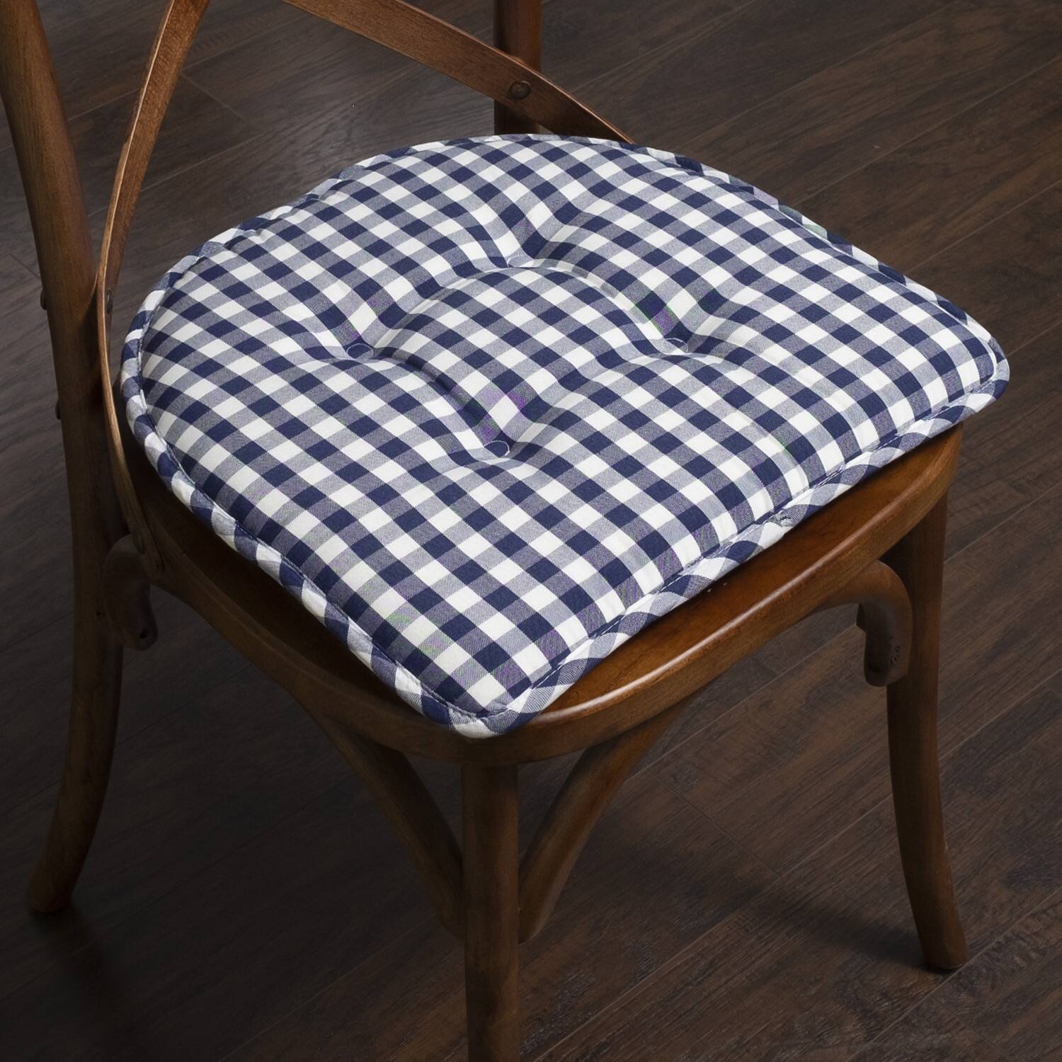 Left. Sweet Home Collection - Checkered Buffalo Check U Shaped Memory Foam 17" x 16" Chair Cushions, 6-Pack - Navy/White.