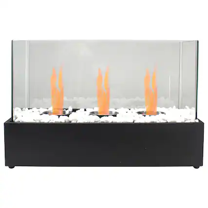 Front. Northlight - Bio Ethanol Ventless Portable Triple Fireplace with Flame Guard - 17.75" - Black - Black.