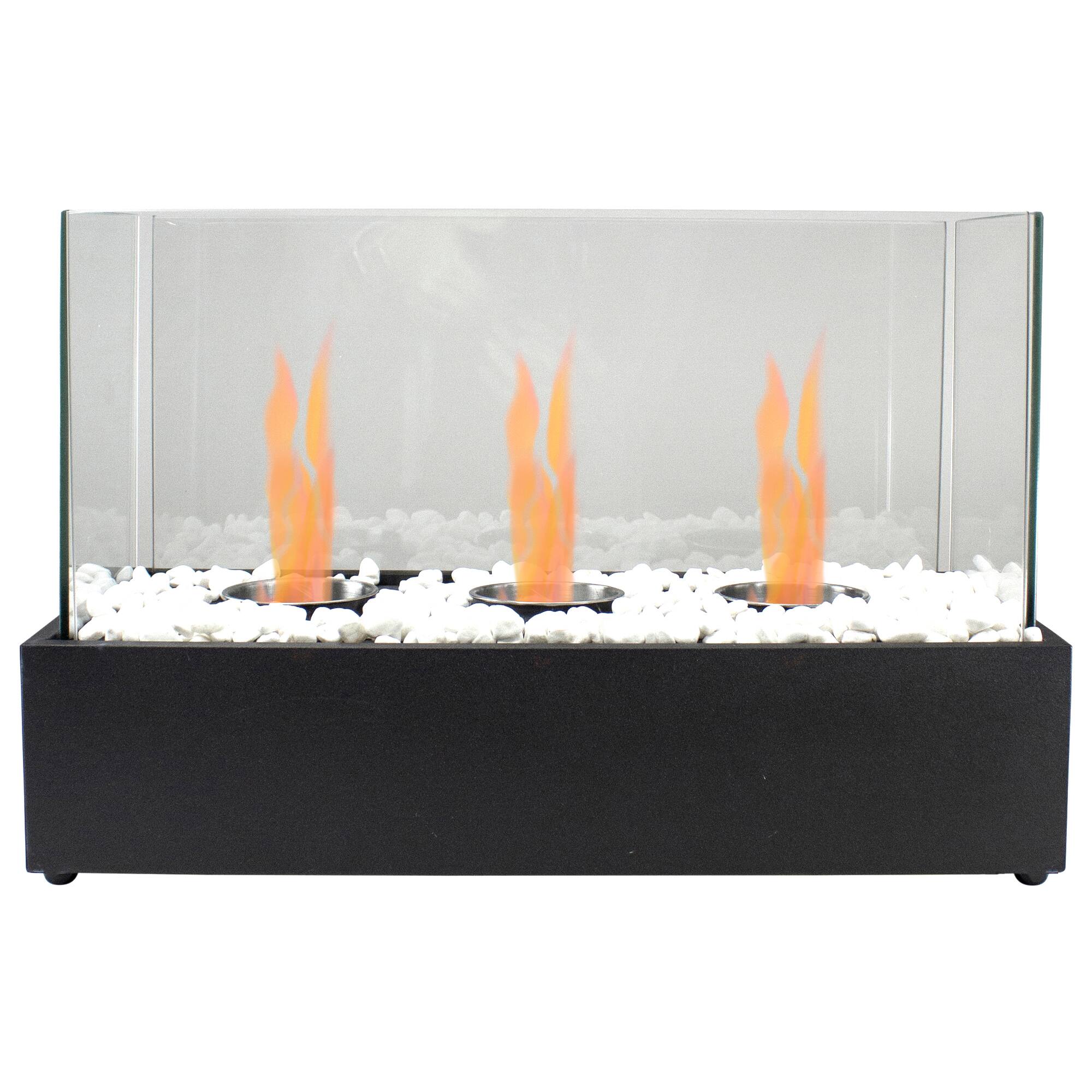 Front. Northlight - Bio Ethanol Ventless Portable Triple Fireplace with Flame Guard - 17.75" - Black - Black.