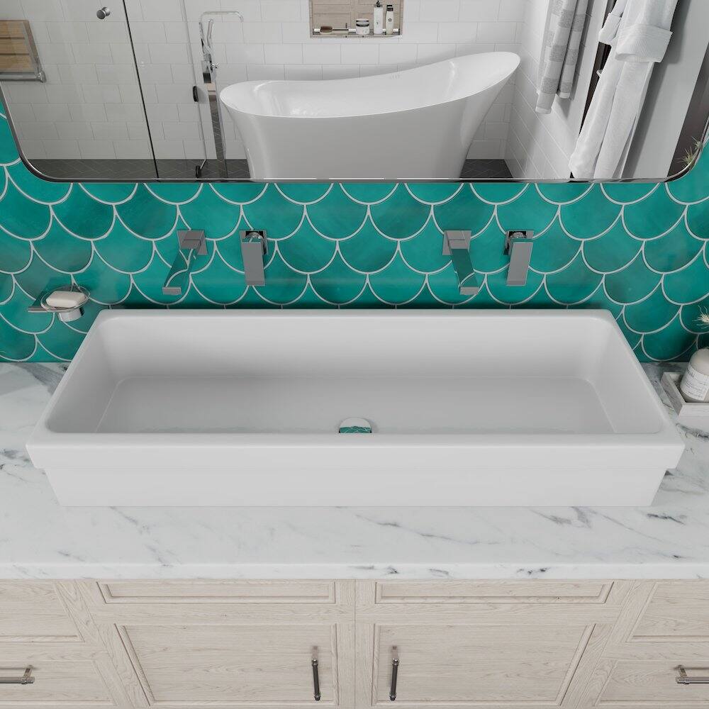 Left. Alfi - AB48TR 48" White Above Mount Fireclay Bath Trough Sink - White.