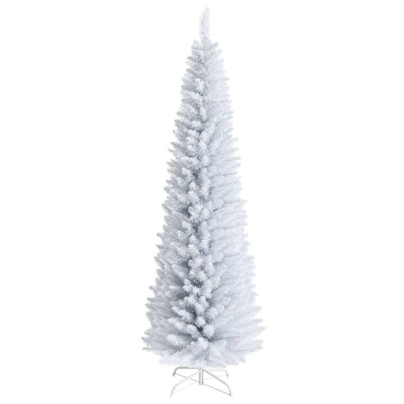 Alt View 4. WELLFOR - 7 ft Unlit Artificial Pencil Christmas Tree, White Slim Xmas Tree with 436 Branch Tips and Metal Stand - White.