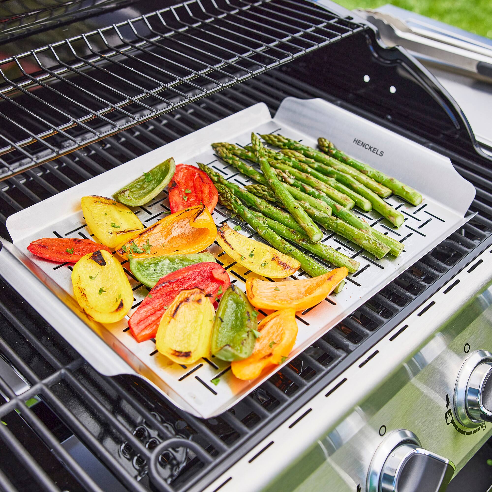 Alt View 1. Henckels - Henckels BBQ 2-pc Stainless Steel Grill Topper And Basket Set - Stainless Steel.