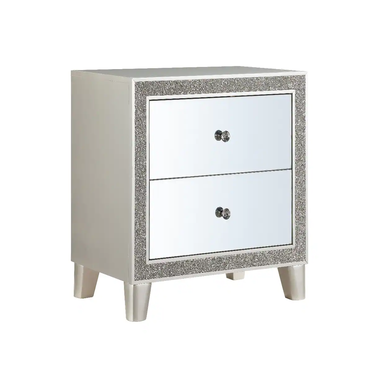 Front. Loheer - Loheer Champagne Mirrored Nightstand with Two Drawers, 26-Inch Bedside Table - Champagne.