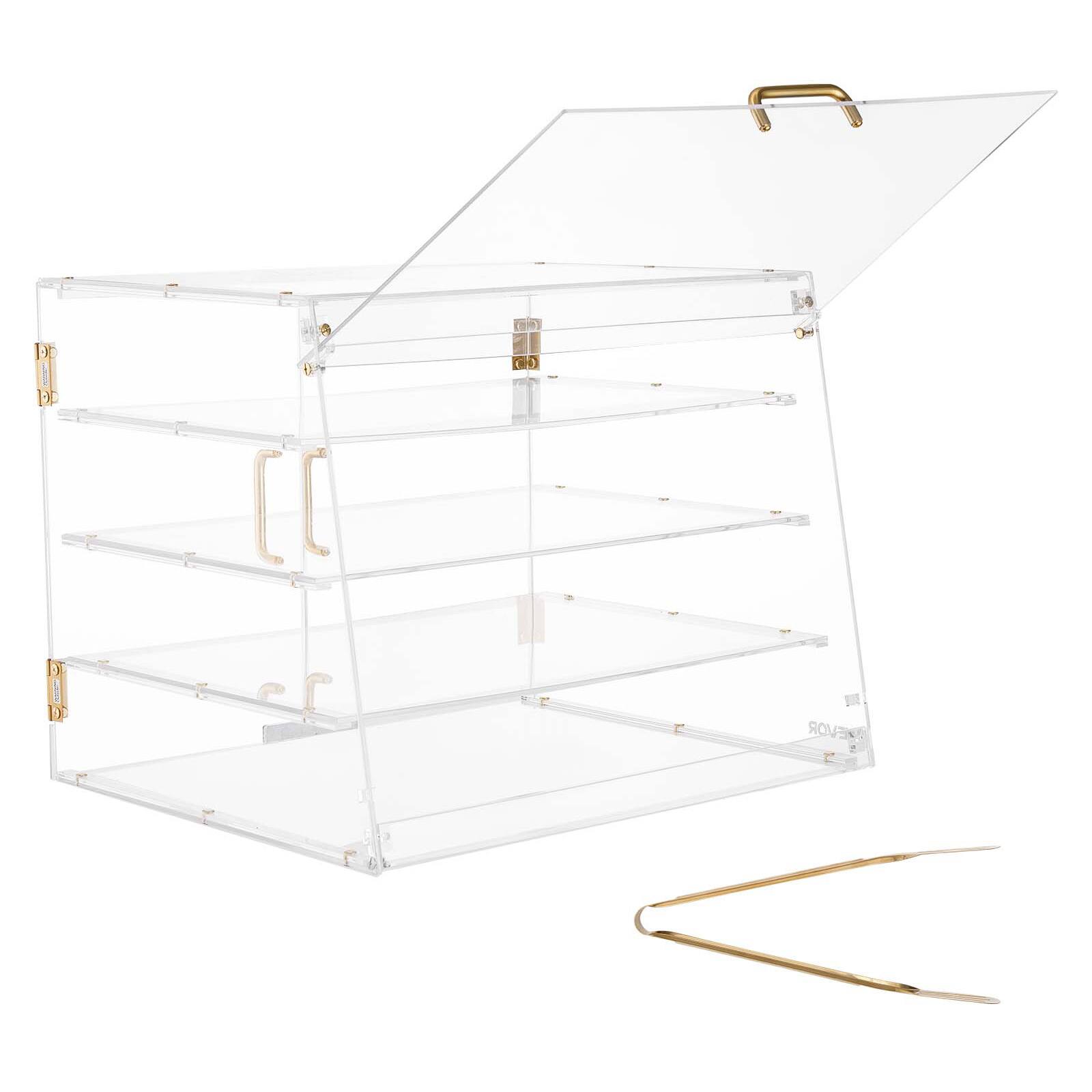 Alt View 5. VEVOR - Bakery Display Case, 4-Tier Commercial Countertop Pastry Display Case, Clear Acrylic Bread Box for Kitchen - Gold.