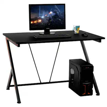 Front. Kadyn - Home Office Modern Ergonomic Study Computer Desk for Small Space, Home Office Desks, Gaming Computer Desks for Study - Black.
