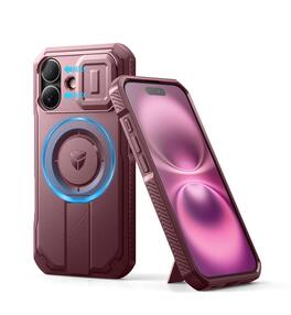 dexnor - for iPhone 16 Case with Slide Camera Cover & Adjustable Kickstand,Maroon Red - Phantom Purple