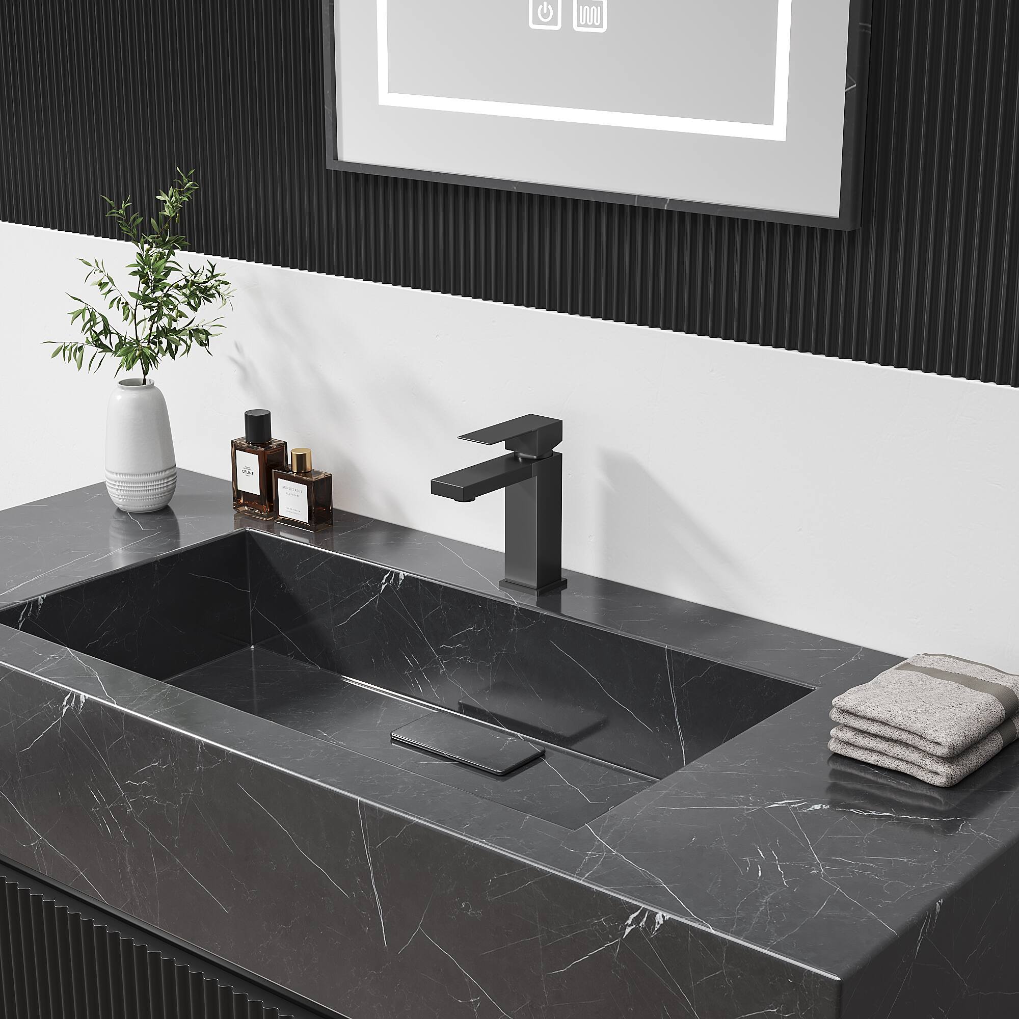 Left. Bothwa Home - Bothwa Home BF-FD101-MB  6 - Inch Felix Single Handle Bathroom Faucet in Matt Black Finish - Matt Black.