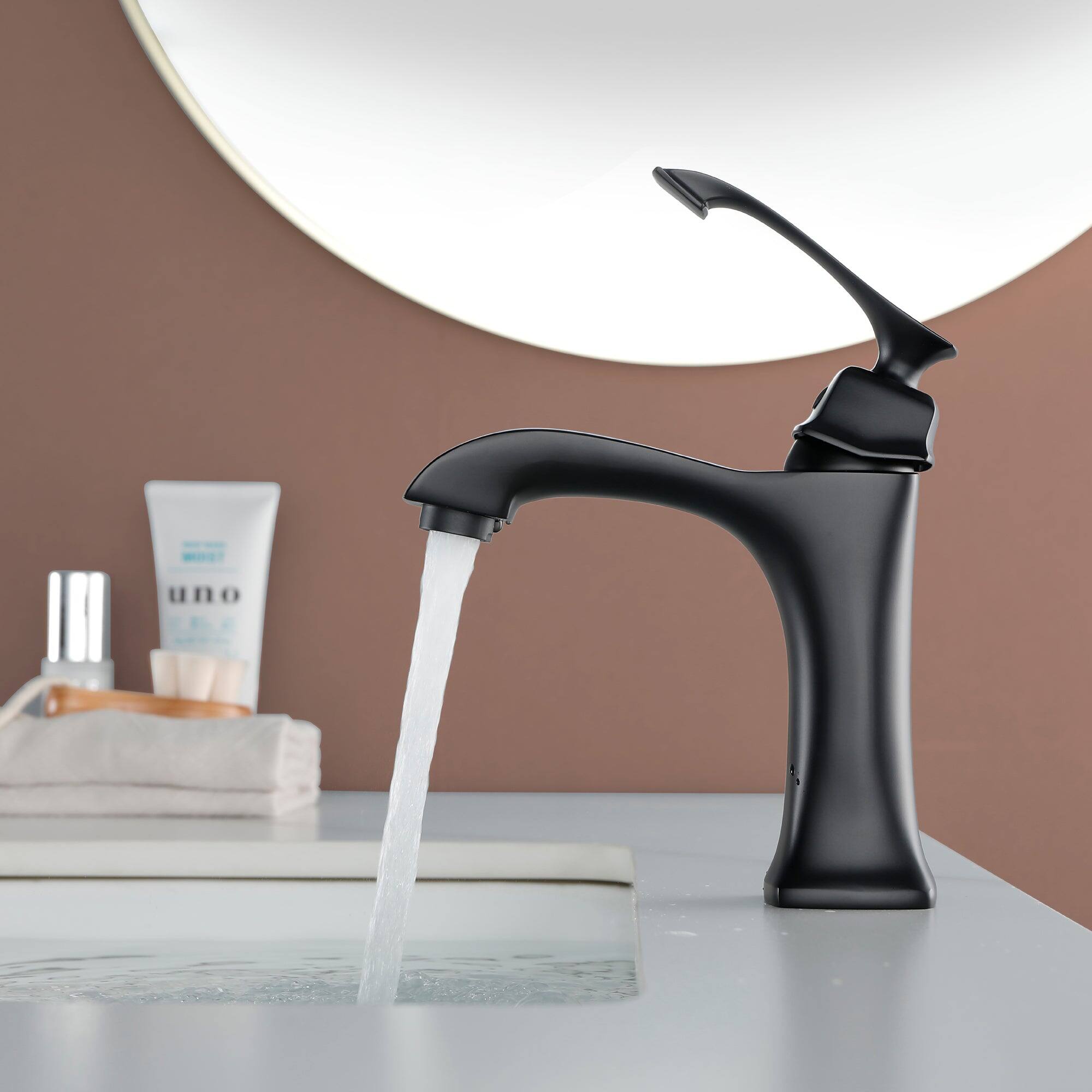 Angle. Boyel Living - 1.2 GPM Single Handle Single Hole Bathroom Faucet with Water Supply Hose and Mounting Hardware in Matte Black - Matte Black.