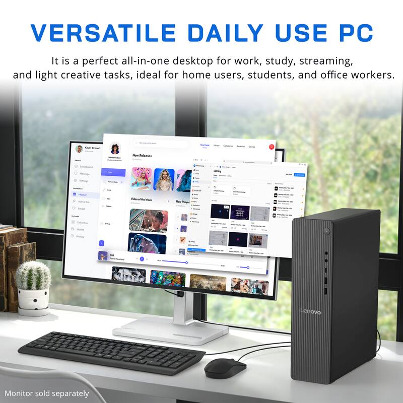 VERSATILE DAILY USE PC

It is a perfect all-in-one desktop for work, study, streaming, and light creative tasks, ideal for home users, students, and office workers.

flavin Crowl
Very Calegenies Maria form

New Releases
-
Dashboard Message Settings Halwlyhea Make! Adive Bid Saved
Mail
Video the Week
New Player
Uney - : Implession
Myhota Collection Wellet Mehory
Ince
Thea

M2 fleebook)

2019
Lenovo
Monitor sold separately
