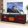 Ihomeadore - 66" TV Stand with 23" Insert Electric Fireplace and Open Storage Shelves Media Console for TVs up to 75" - Black