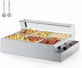 Winado - 72QT Electric Commercial Food Warmer 1700W, 6-Pan Steam Table 12QT/Pan Stainless Steel Bain Marie with Acrylic Shield - Silver