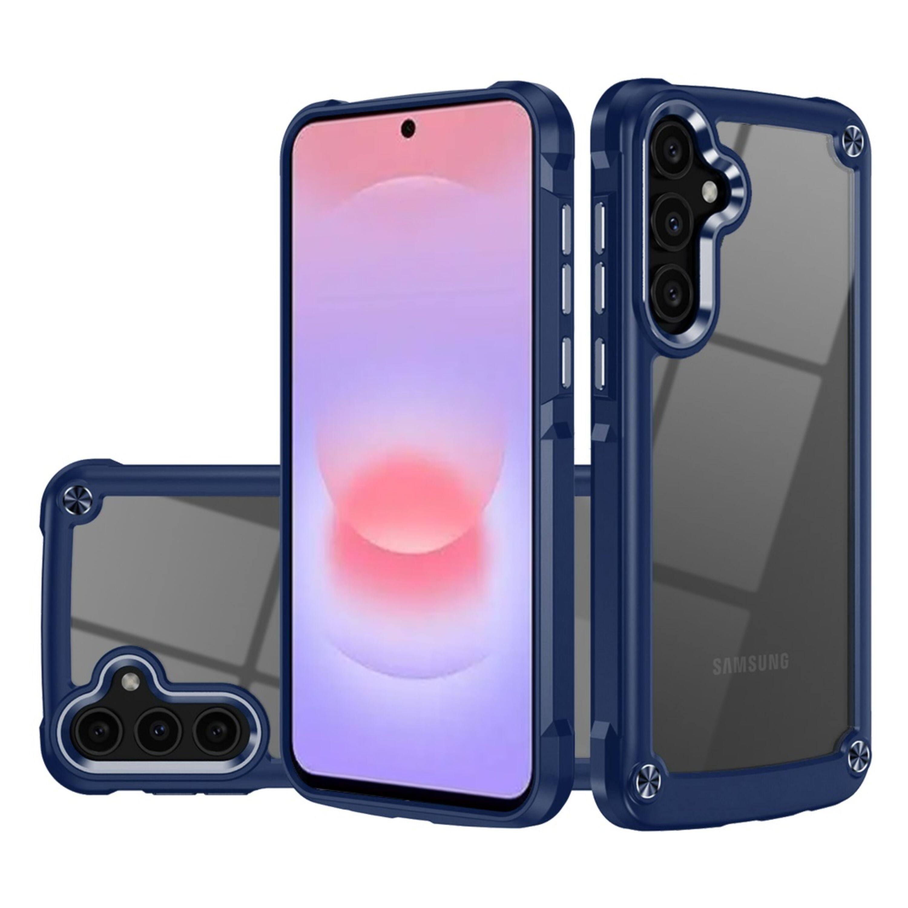 Front. Kitcheniva - Raised Camera Lip Metal Buttons Phone Case With Tempered Glass For Samsung Galaxy A37 5G Blue - Blue.