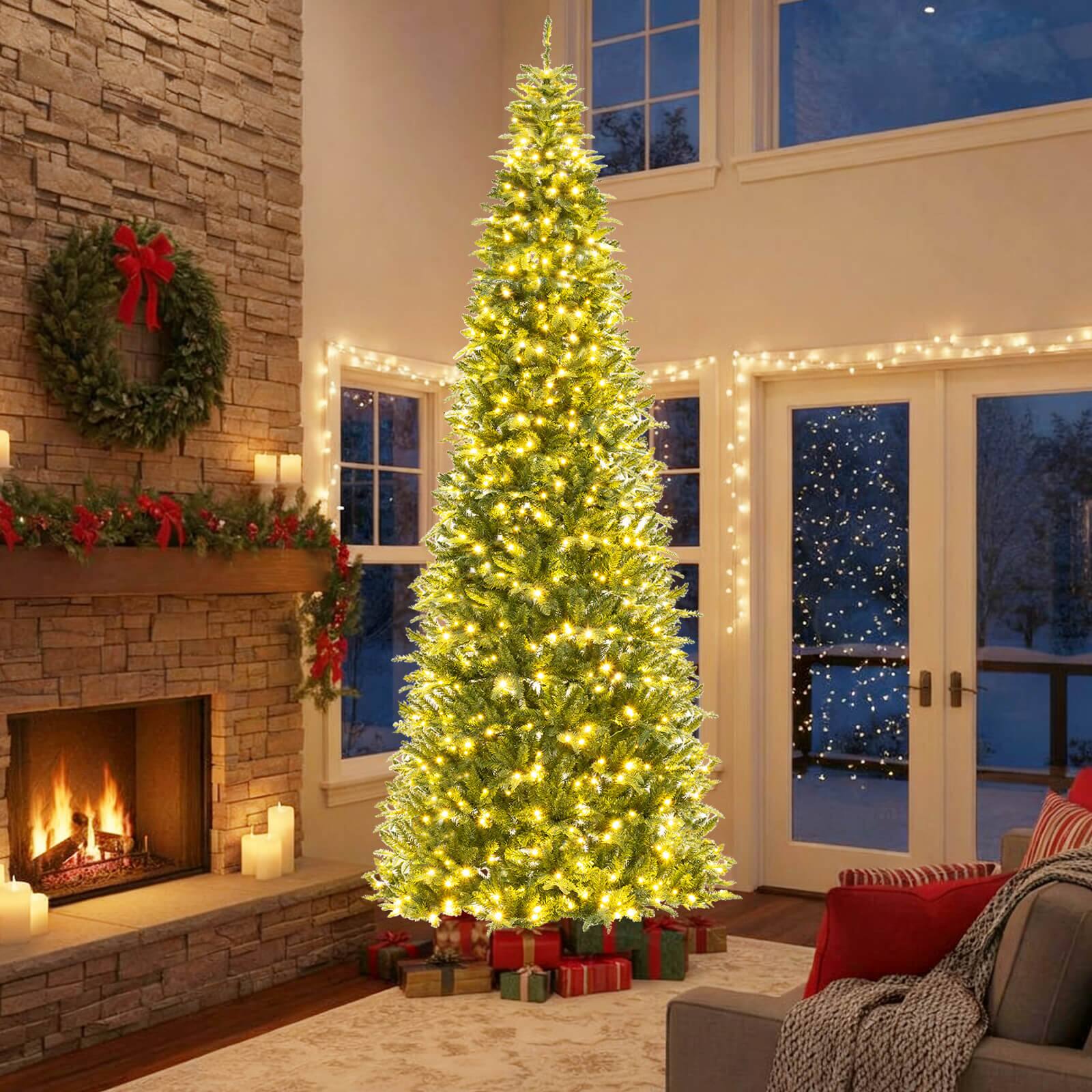 Alt View 1. Costway - Costway 12 FT Artificial Christmas Tree with 2517 Branch Tips, 800 Warm White LED Lights - Green.