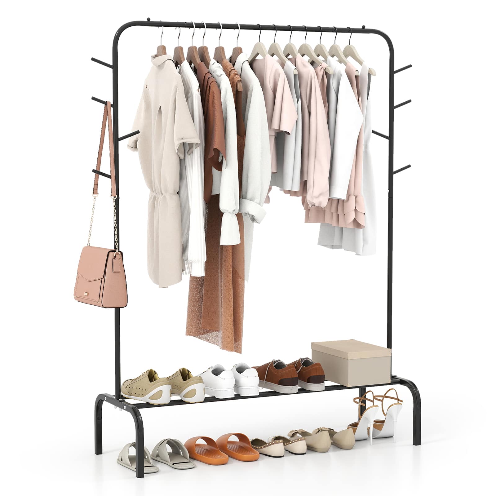 Gymax - 50-Inch Wide Metal Garment Wardrobe Rack w/8 Hooks & Storage Shelf for Laundry - Black price history on PriceWatchPro