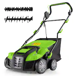 HONGGE - Electric Lawn Dethatcher and Scarifier with Adjustable Depth - Green