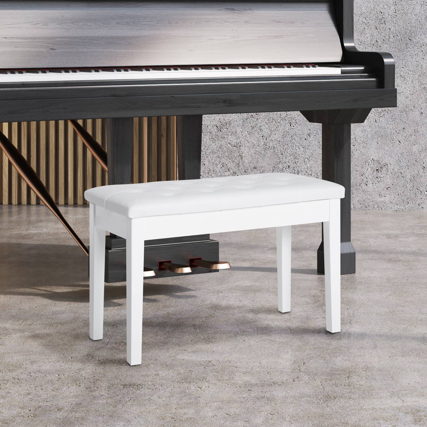 Alt View 1. Homcom - Piano Bench, Duet Piano Chair with Faux Leather Padded Cushion and Wooden Frame, Button Tufted Keyboard Bench - Country White.