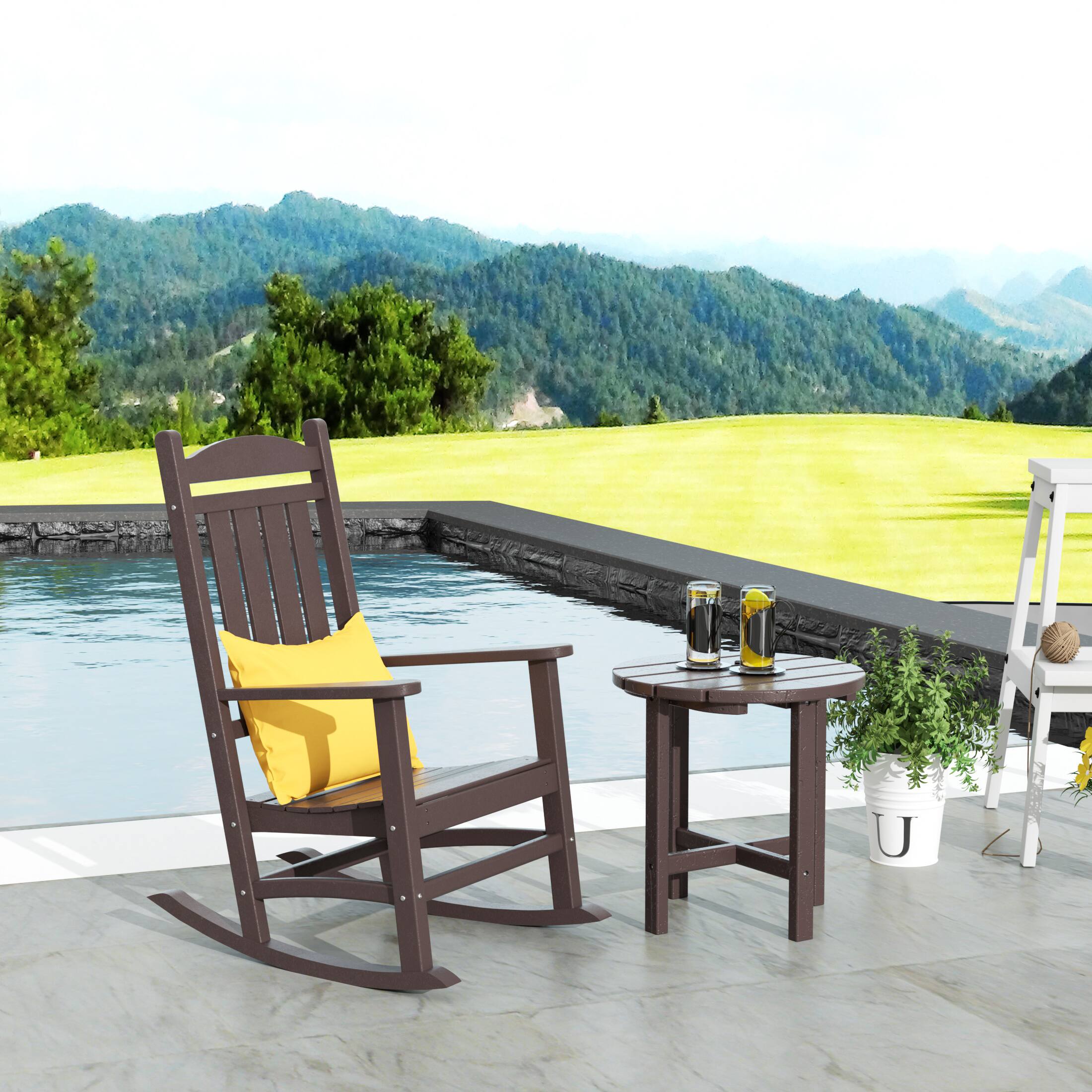 Angle. WestinTrends - WestinTrends Malibu Outdoor Patio Porch Rocking Chair with Side Table Set - Dark Brown.