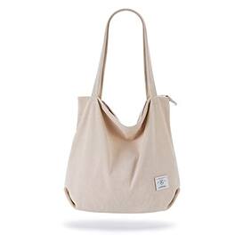 Vulpecula Spade - KALIDI Women Corduroy Tote Bag Zipper Casual Tote's Handbag Big Capacity Shoulder Bag with Pockets - Cream White