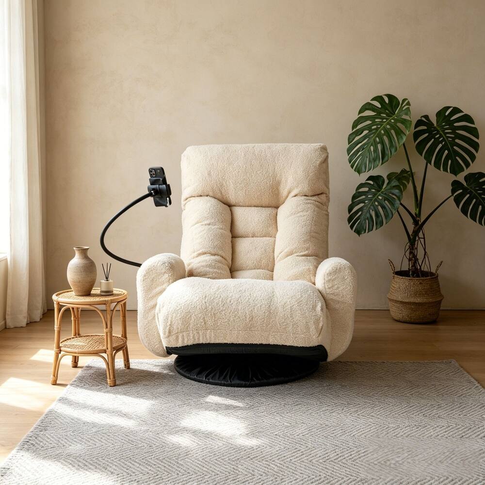 Front. Loheer - Loheer Adjustable Lounge Chair 360 Degree Rotatable Lazy Sofa Chair with Phone Holder for Living Room Gaming White - White.
