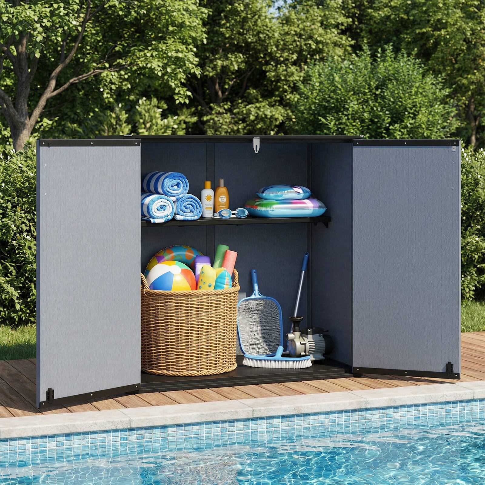 Alt View 4. Costway - Costway Outdoor Storage Shed, Cu.ft All-Weather Storage Box with Floor, Lockable Door - Black+Gray.