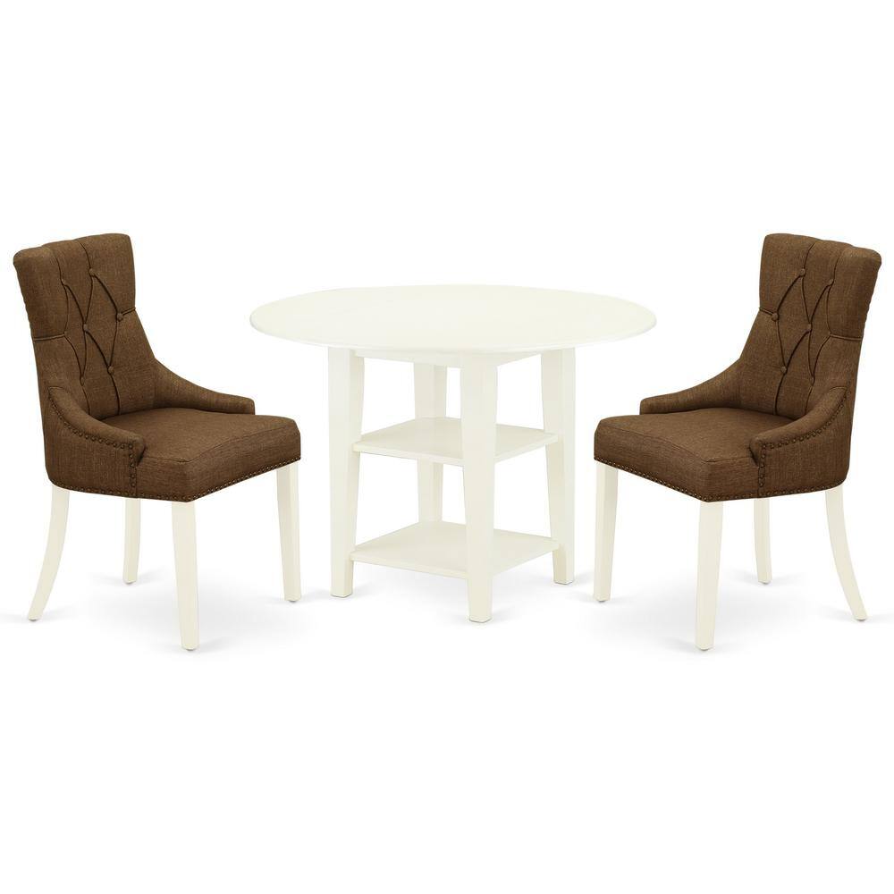 Back. East West Furniture - Dining Room Set Linen White - Brown.