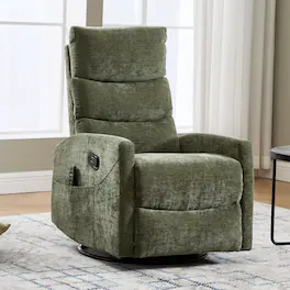 Ropilly - Chenille Manual Recliner Swivel Rocker Massage Chair - Green
